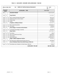 1.2 Gelirlerin Ekonomik Sınıflandırılması Tablosu