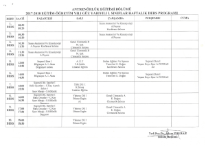 2017-2018 Antrenörlük Bölümü Güz Yarıyılı Ders Programı Güncel