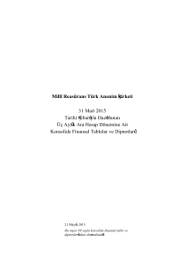 Millî Reasürans Türk Anonim Şirketi 31 Mart 2015 Tarihi İtibarıyla
