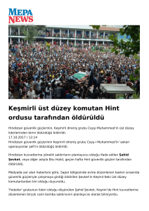 Keşmirli üst düzey komutan Hint ordusu tarafından