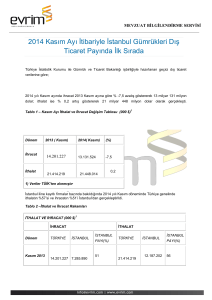 2014 Kasım Ayı İtibariyle İstanbul Gümrükleri Dış Ticaret Payında İlk