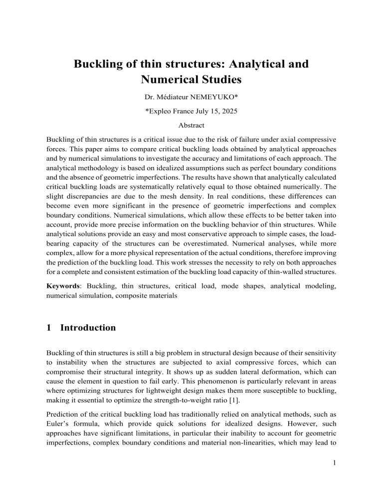 Buckling of Thin Structures: Analytical & Numerical Studies