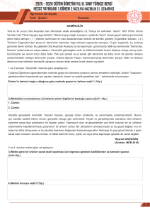 T&Uuml;RK&Ccedil;E 8. SINIF 1. D&Ouml;NEM 2. YAZILI &Ouml;RNEKLERİ