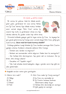 4. Sınıf &Ccedil;alışma Kağıdı: İyi C&uuml;ce ve K&ouml;t&uuml; C&uuml;ce