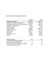 Başlıca Finansal Göstergeler ve Rasyolar 2008/9 2007 Finansal