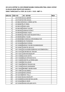 2013-2014 eğitim yılı güz dönemi seçmeli derslerin final sınav listesi