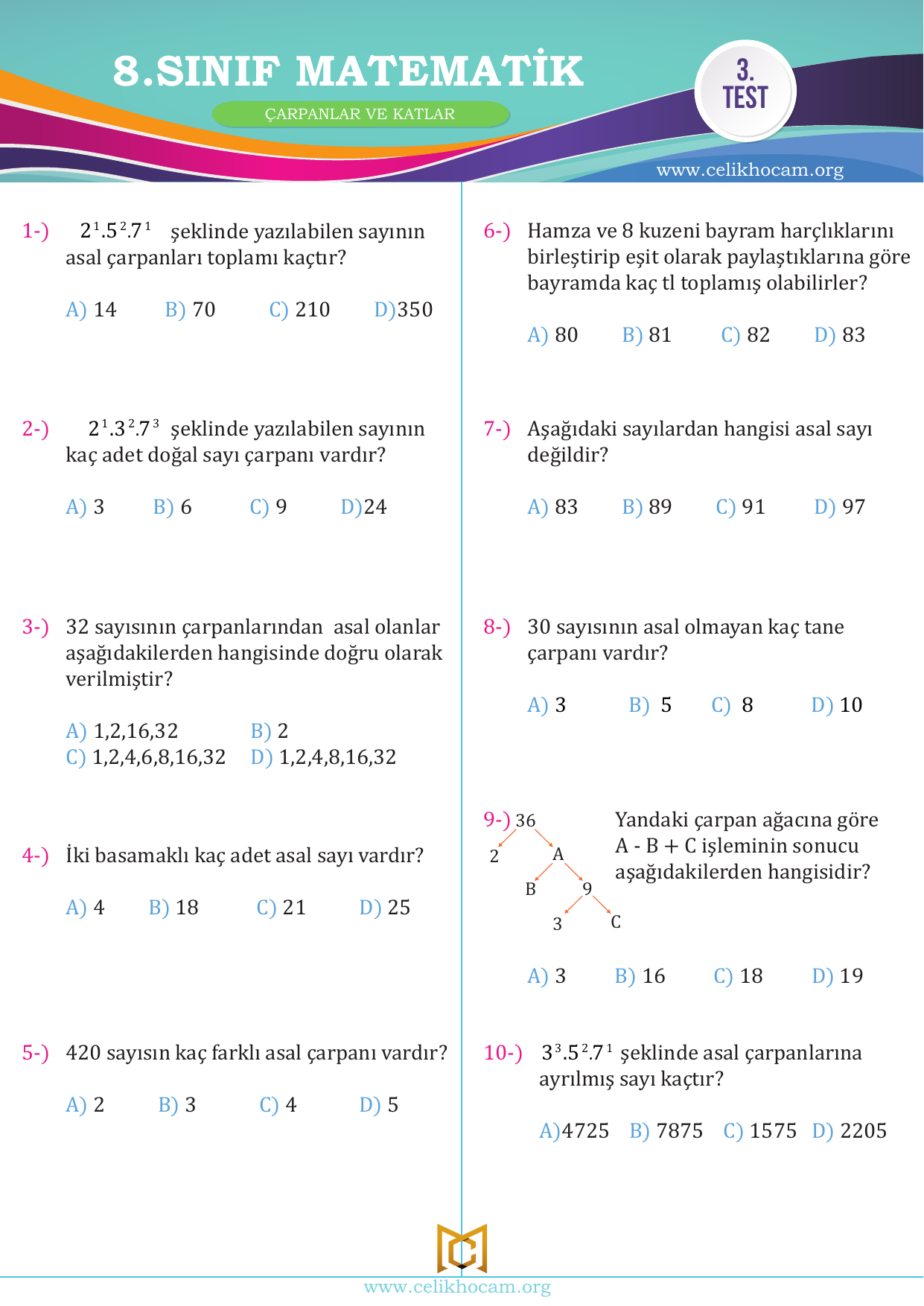 Kerim hoca 8 sınıf matematik çarpanlar ve katlar cevap anahtarı