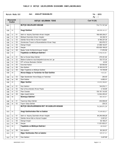 Bütçe Gelirlerinin Ekonomik Sınıflandırılması Tablosu