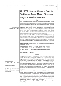 2008 Yılı Küresel Ekonomi Krizinin Türkiye`nin Temel Makro