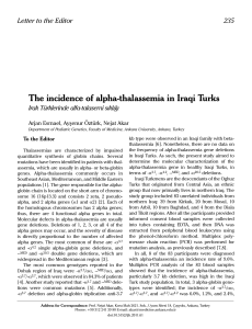 The incidence of alpha-thalassemia in Iraqi Turks