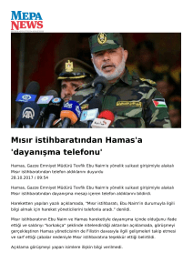 Mısır istihbaratından Hamas`a `dayanışma telefonu`