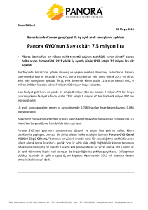 Panora GYO`nun 3 aylık kârı 7,5 milyon lira