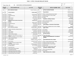 tablo 1.1 bütçe uygulama sonuçları tablosu