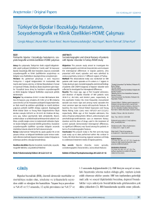 Türkiye`de Bipolar I Bozukluğu Hastalarının, Sosyodemografik ve