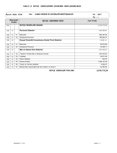 tablo 1.9 bütçe giderlerinin ekonomik sınıflandırılması tablosu