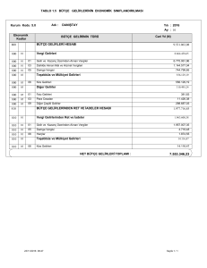 Bütçe Gelirlerinin Ekonomik Sınıflandırılması Tablosu