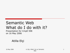 Semantic Web What do I do with it? Presentation for CmpE 598 on
