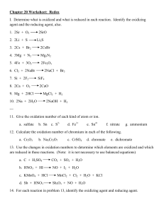 Chapter 20 Worksheet Redox