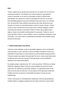 Türkiye'nin Enerji Politikaları, Kaynakları ve Gelecek Stratejileri