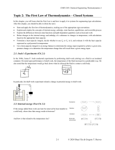 First Law of Thermodynamics: Closed Systems - Lecture Notes