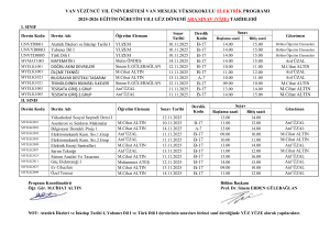 Van YYÜ Elektrik Programı 2025-2026 Güz Dönemi Sınav Takvimi