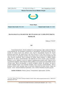 Transandantal Felsefe ve 'Ben'in Kuruluşu