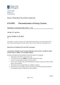 University of Glasgow ENG3053 Thermodynamics Exam