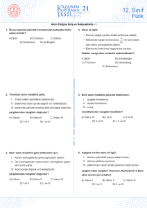 12. Sınıf Fizik Kazanım Kavrama Testi: Atom Fiziği ve Radyoaktivite