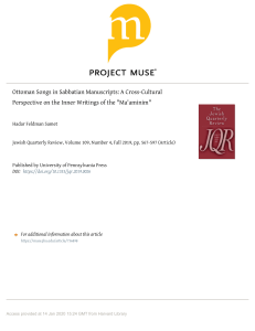 Ottoman Songs in Sabbatian Manuscripts: Cross-Cultural Analysis